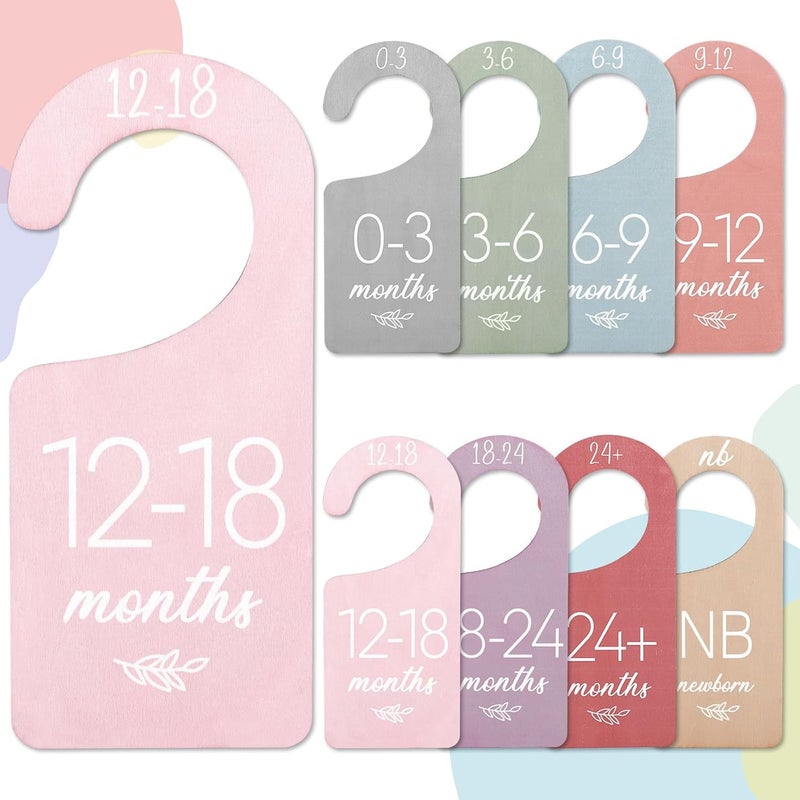 Whaline 8Pcs Baby Closet Dividers Boho Design Hanging Wooden Colorful Babys Closet Size Hanger Organizer Double-Sided Newborn to 24 Months Thicken Baby Wardrobe Organizer - Image 1